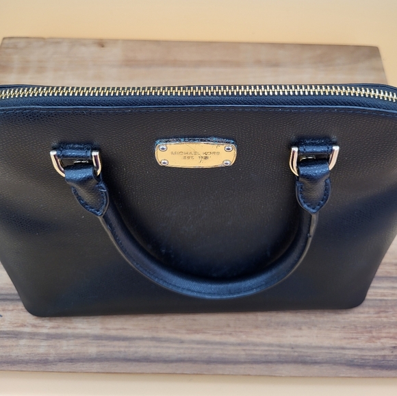 Michael Kors Black Satchel with Gold Finishes Including 4 Bottom Feet - Picture 5 of 8